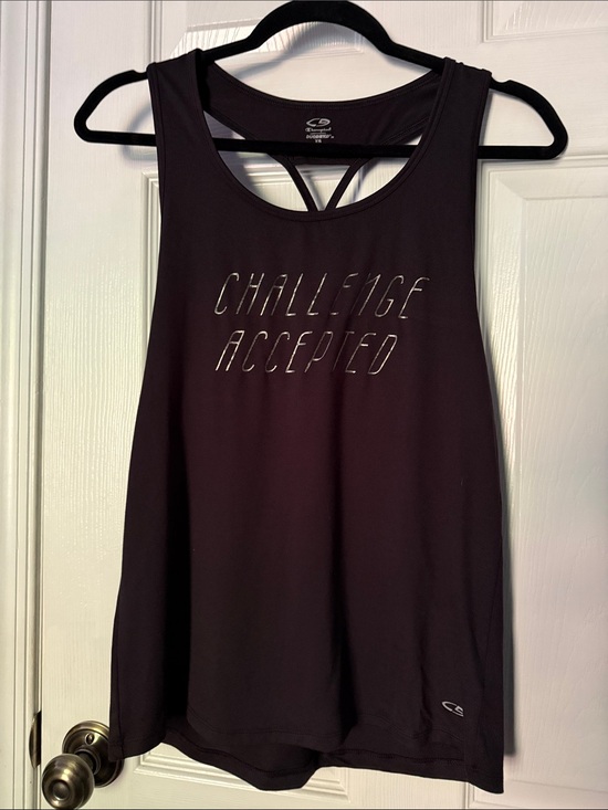 Champion Tops - Champion Black Racerback Tank with "Challenge Accepted" Script